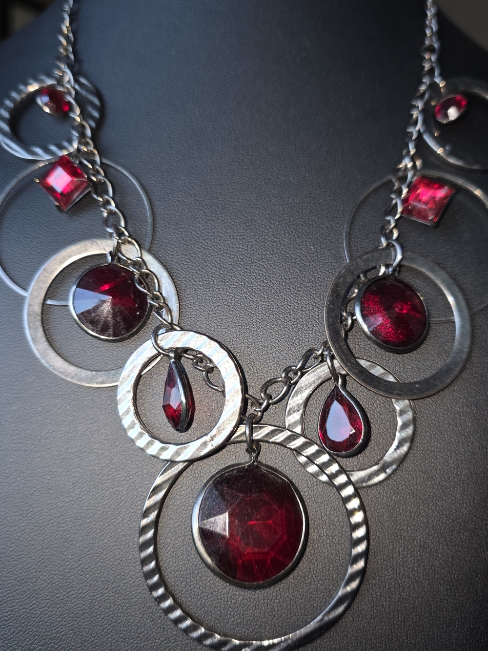 Statement Red and Gunmetal Teardrop Necklace.